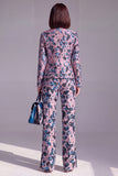 Dark Blue Floral 2 Piece Slim Fit Prom Suits with Sleeves