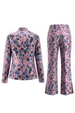 Dark Blue Floral 2 Piece Slim Fit Prom Suits with Sleeves