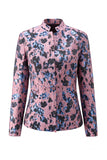 Dark Blue Floral 2 Piece Slim Fit Prom Suits with Sleeves