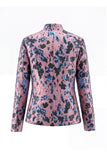 Dark Blue Floral 2 Piece Slim Fit Prom Suits with Sleeves