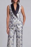 Black 2 Piece Floral Shawl Lapel Prom Suits with Pockets