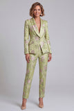 Sage Green Shawl Lapel 2 Piece Single Breasted Wide Leg Prom Suits