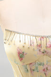 Blue Floral Corset Ruffled Strapless Short Cocktail Dress