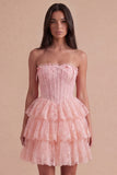 Blush A Line Floral Corset Lace Short Cocktail Dress