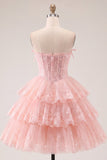 Blush A Line Floral Corset Lace Short Cocktail Dress