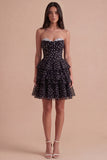 Sweetheart Black A Line Tired Short Corset Cocktail Dress