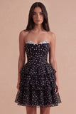 Sweetheart Black A Line Tired Short Corset Cocktail Dress
