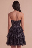 Sweetheart Black A Line Tired Short Corset Cocktail Dress