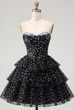 Sweetheart Black A Line Tired Short Corset Cocktail Dress