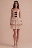A Line Apricot Black Dot Tiered Cut Out Short Cocktail Dress