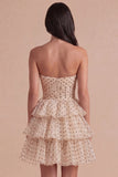 A Line Apricot Black Dot Tiered Cut Out Short Cocktail Dress