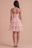 Pink Corset Floral Ruffled Strapless Short Cocktail Dress