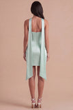 Mint Corset Satin Ruched Short Cocktail Dress with Slit