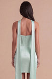 Mint Corset Satin Ruched Short Cocktail Dress with Slit
