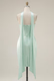 Mint Corset Satin Ruched Short Cocktail Dress with Slit