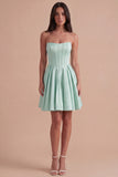 A Line Corset Satin Mint Short Cocktail Dress