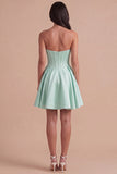 A Line Corset Satin Mint Short Cocktail Dress