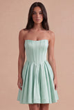 A Line Corset Satin Mint Short Cocktail Dress