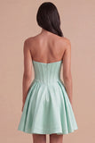 A Line Corset Satin Mint Short Cocktail Dress
