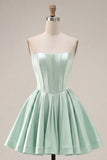 A Line Corset Satin Mint Short Cocktail Dress
