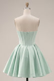 A Line Corset Satin Mint Short Cocktail Dress