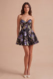 Sparkly A Line Black Floral Sweetheart Short Cocktail Dress