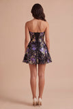 Sparkly A Line Black Floral Sweetheart Short Cocktail Dress