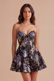 Sparkly A Line Black Floral Sweetheart Short Cocktail Dress