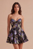Sparkly A Line Black Floral Sweetheart Short Cocktail Dress