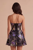 Sparkly A Line Black Floral Sweetheart Short Cocktail Dress