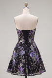 Sparkly A Line Black Floral Sweetheart Short Cocktail Dress