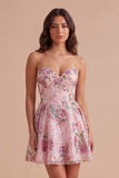 Sparkly A Line Black Floral Sweetheart Short Cocktail Dress