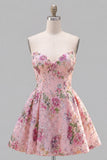 Sparkly A Line Black Floral Sweetheart Short Cocktail Dress