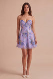 Sparkly A Line Black Floral Sweetheart Short Cocktail Dress