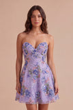 Sparkly A Line Black Floral Sweetheart Short Cocktail Dress