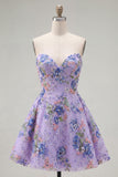 Sparkly A Line Black Floral Sweetheart Short Cocktail Dress