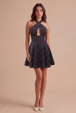 Black White Dot A Line Cut Cut Short Cocktail Dress
