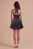 Black White Dot A Line Cut Cut Short Cocktail Dress