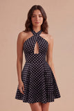 Black White Dot A Line Cut Cut Short Cocktail Dress