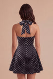Black White Dot A Line Cut Cut Short Cocktail Dress