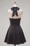 Black White Dot A Line Cut Cut Short Cocktail Dress