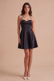 Sparkly Halter Neck A Line Black Short Cocktail Dress
