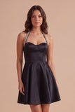 Sparkly Halter Neck A Line Black Short Cocktail Dress