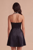 Sparkly Halter Neck A Line Black Short Cocktail Dress
