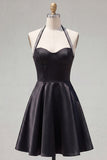 Sparkly Halter Neck A Line Black Short Cocktail Dress