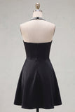 Sparkly Halter Neck A Line Black Short Cocktail Dress