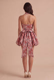 Red Floral A Line High Waist Short Cocktail Dress with Bow