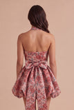 Red Floral A Line High Waist Short Cocktail Dress with Bow