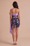 Black Floral Short Bodycon Sparkly Sequined Cocktail Dress
