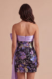 Black Floral Short Bodycon Sparkly Sequined Cocktail Dress